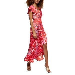 Topshop Satin Ruffle Wrap High/Low Dress - Size 2 (fits like 0)